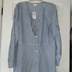 JJill J Jill size L blue white stripe rayon button front blouse top size L - NWT